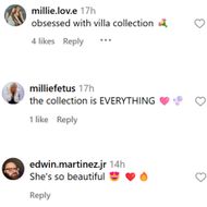 Fans react to Millie Bobby Brown's new Villa collection. (Image via Instagram/@milliebobbybrown)